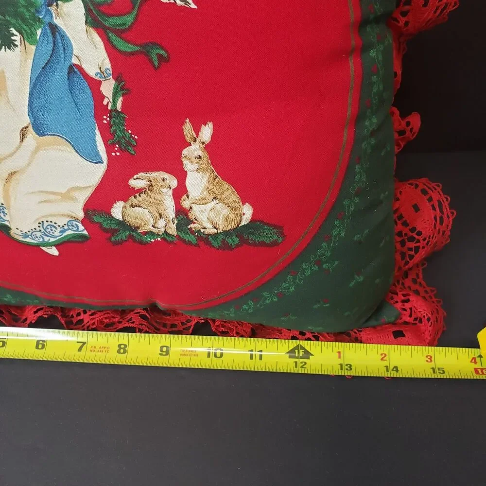 Vintage Victorian Style Red Lace Christmas Angel Throw Pillow 15x15